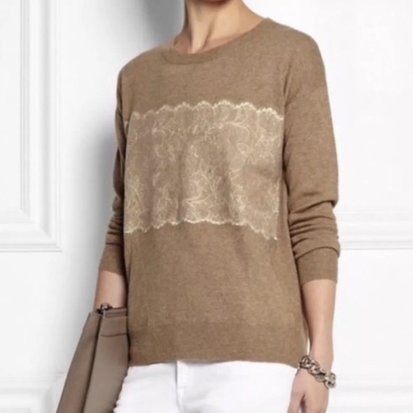 J Crew Brown Needle Punch Lace Sweater - Picture 1 of 7